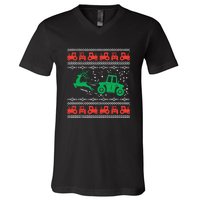 Farm Tractor Reindeer Fun Ugly Christmas Sweater Farmer V-Neck T-Shirt