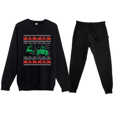 Farm Tractor Reindeer Fun Ugly Christmas Sweater Farmer Premium Crewneck Sweatsuit Set