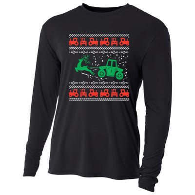 Farm Tractor Reindeer Fun Ugly Christmas Sweater Farmer Cooling Performance Long Sleeve Crew