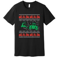 Farm Tractor Reindeer Fun Ugly Christmas Sweater Farmer Premium T-Shirt