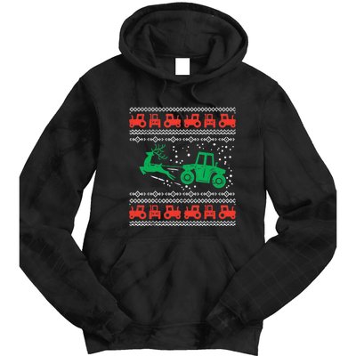 Farm Tractor Reindeer Fun Ugly Christmas Sweater Farmer Tie Dye Hoodie