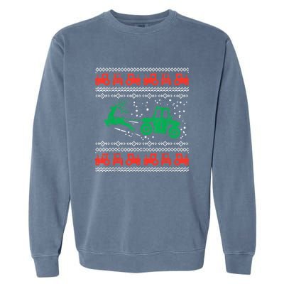 Farm Tractor Reindeer Fun Ugly Christmas Sweater Farmer Garment-Dyed Sweatshirt