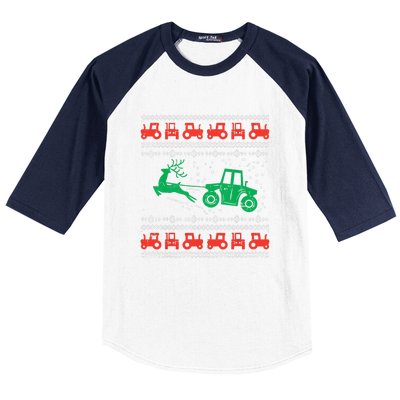 Farm Tractor Reindeer Fun Ugly Christmas Sweater Farmer Baseball Sleeve Shirt