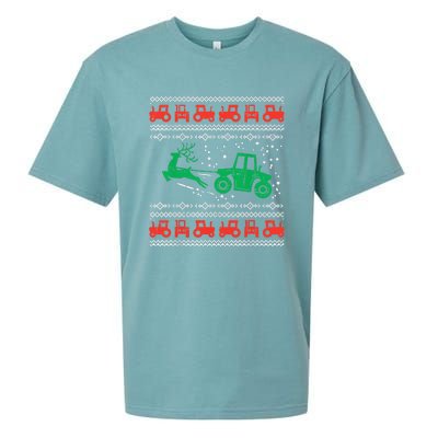 Farm Tractor Reindeer Fun Ugly Christmas Sweater Farmer Sueded Cloud Jersey T-Shirt