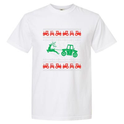 Farm Tractor Reindeer Fun Ugly Christmas Sweater Farmer Garment-Dyed Heavyweight T-Shirt