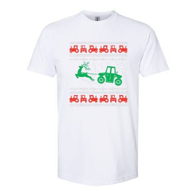 Farm Tractor Reindeer Fun Ugly Christmas Sweater Farmer Softstyle CVC T-Shirt