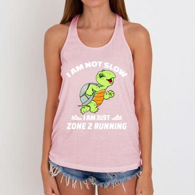 Funny Turtle Runner Im Not Slow Just Zone 2 Running Gift Women's Knotted Racerback Tank