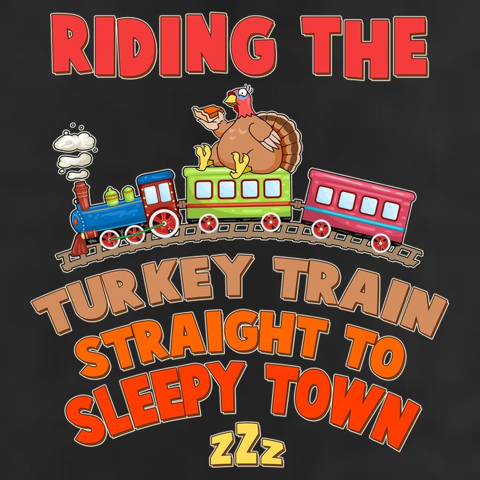 Funny Thanksgiving Riding The Turkey Train Straight To Sleepy Town 7 Panel Mesh Trucker Snapback Hat