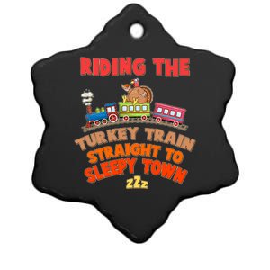 Funny Thanksgiving Riding The Turkey Train Straight To Sleepy Town Ceramic Star Ornament