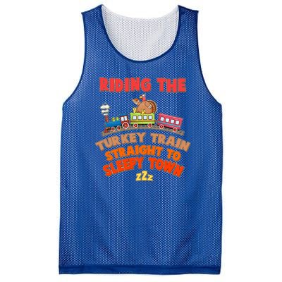 Funny Thanksgiving Riding The Turkey Train Straight To Sleepy Town Mesh Reversible Basketball Jersey Tank