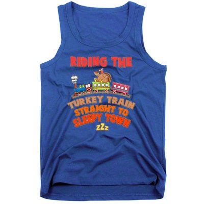 Funny Thanksgiving Riding The Turkey Train Straight To Sleepy Town Tank Top