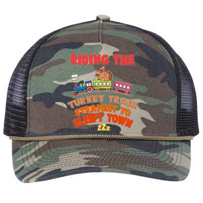 Funny Thanksgiving Riding The Turkey Train Straight To Sleepy Town Retro Rope Trucker Hat Cap