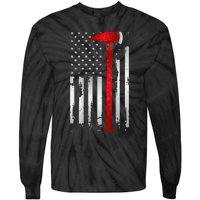 Fireman Thin Red Line American Flag Axe gift for Firefighter Tie-Dye Long Sleeve Shirt