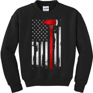 Fireman Thin Red Line American Flag Axe gift for Firefighter Kids Sweatshirt