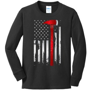 Fireman Thin Red Line American Flag Axe gift for Firefighter Kids Long Sleeve Shirt