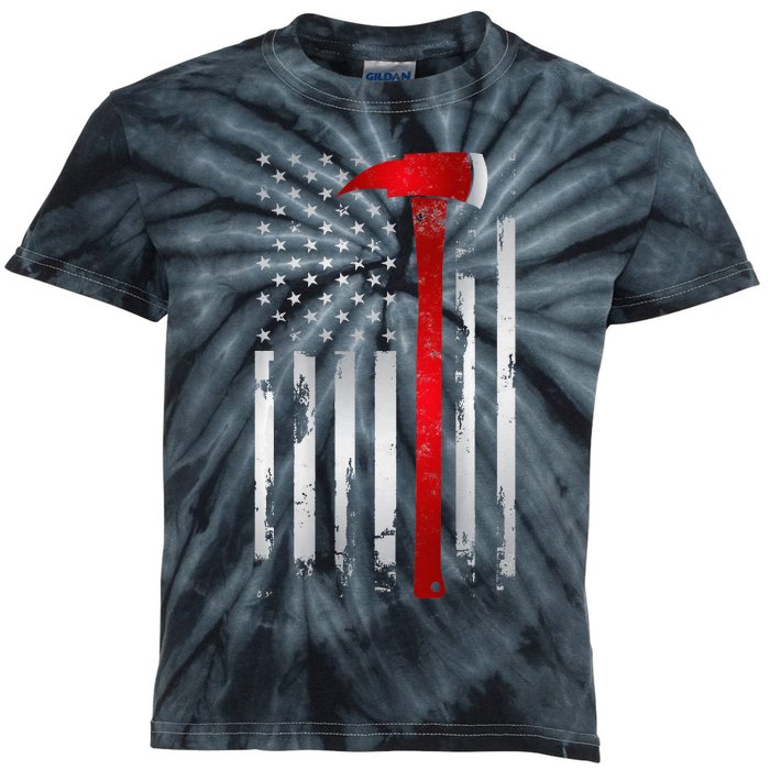 Fireman Thin Red Line American Flag Axe gift for Firefighter Kids Tie-Dye T-Shirt