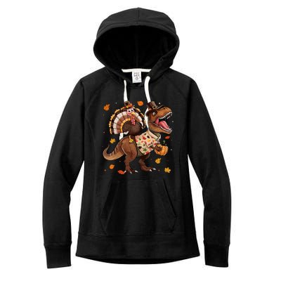 Funny Turkey Riding Dinosaur T Rex Thanksgiving Boy Women's Fleece Hoodie