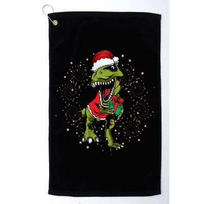 Funny T Rex Dino In Christmas Santa Costume Funny Gift Platinum Collection Golf Towel