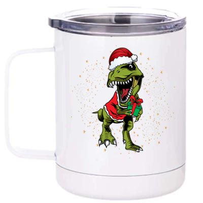 Funny T Rex Dino In Christmas Santa Costume Funny Gift 12 oz Stainless Steel Tumbler Cup