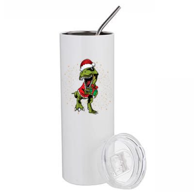 Funny T Rex Dino In Christmas Santa Costume Funny Gift Stainless Steel Tumbler