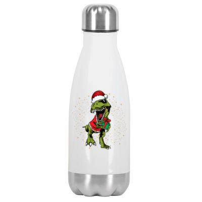 Funny T Rex Dino In Christmas Santa Costume Funny Gift Stainless Steel Insulated Water Bottle