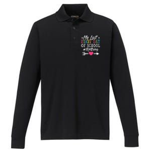 Funny Teachers Retirement My Last First Day Of School Performance Long Sleeve Polo