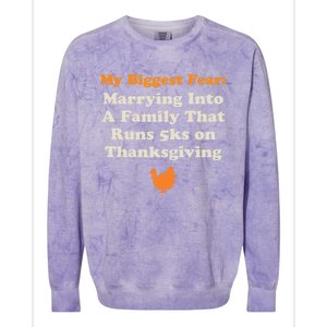 Funny Thanksgiving Running Turkey Trot Marrying Into Family Gift Colorblast Crewneck Sweatshirt