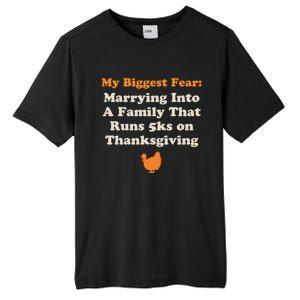 Funny Thanksgiving Running Turkey Trot Marrying Into Family Gift Tall Fusion ChromaSoft Performance T-Shirt