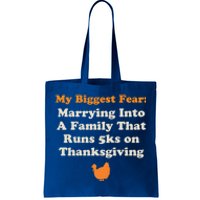 Funny Thanksgiving Running Turkey Trot Marrying Into Family Gift Tote Bag