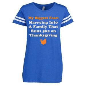 Funny Thanksgiving Running Turkey Trot Marrying Into Family Gift Enza Ladies Jersey Football T-Shirt