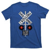 Funny Train Railroad Crossing With Lights Road Sign T-Shirt