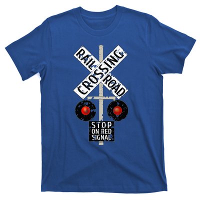 Funny Train Railroad Crossing With Lights Road Sign T-Shirt