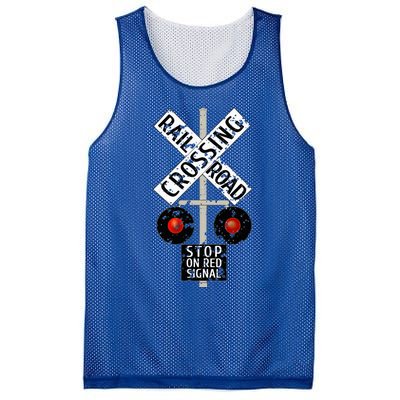 Funny Train Railroad Crossing With Lights Road Sign Mesh Reversible Basketball Jersey Tank