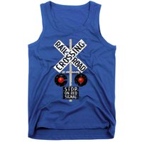 Funny Train Railroad Crossing With Lights Road Sign Tank Top