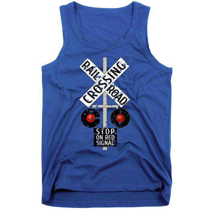 Funny Train Railroad Crossing With Lights Road Sign Tank Top