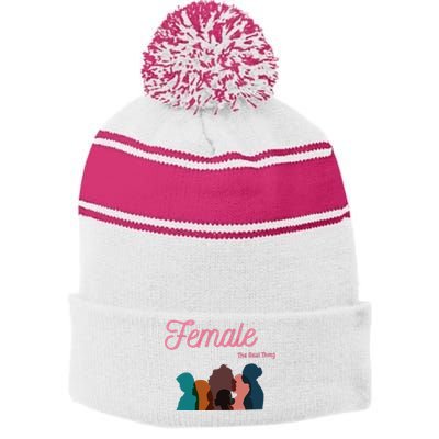 Female The Real Thing Stripe Pom Pom Beanie