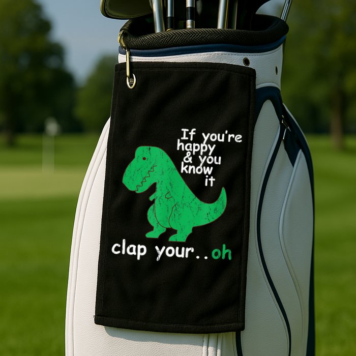 Funny T Rex If You're Happy Gift And You Know It Clap Your Oh Gift Golf Towel