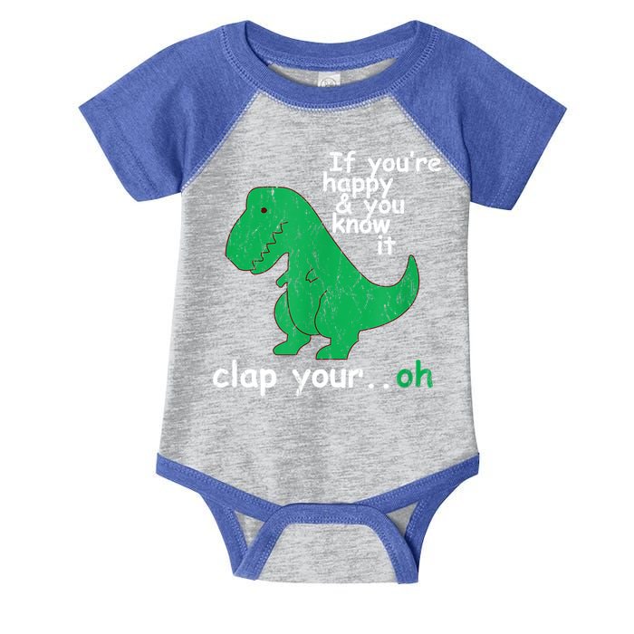 Funny T Rex If You're Happy Gift And You Know It Clap Your Oh Gift Infant Baby Jersey Bodysuit