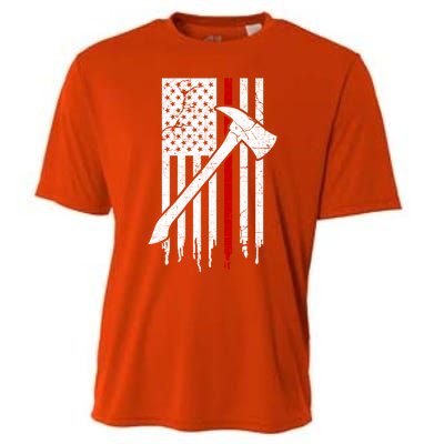 Firefighter Thin Red Line American Flag Gift Cooling Performance Crew T-Shirt