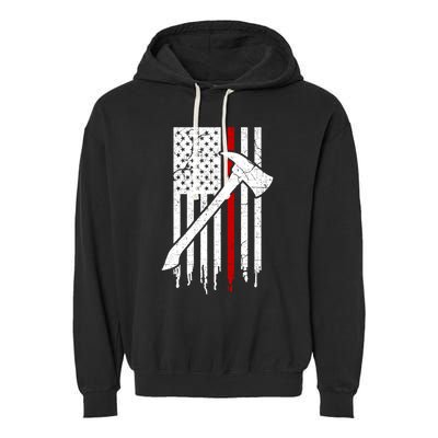 Firefighter Thin Red Line American Flag Gift Garment-Dyed Fleece Hoodie