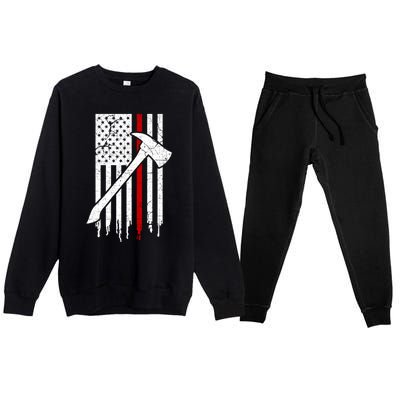 Firefighter Thin Red Line American Flag Gift Premium Crewneck Sweatsuit Set