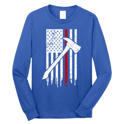 Firefighter Thin Red Line American Flag Gift Long Sleeve Shirt