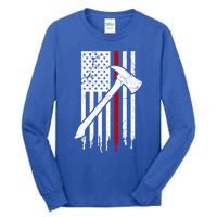 Firefighter Thin Red Line American Flag Gift Tall Long Sleeve T-Shirt