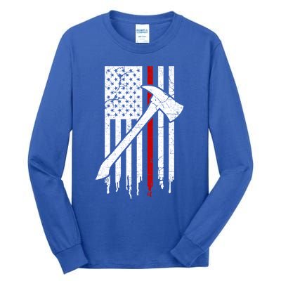 Firefighter Thin Red Line American Flag Gift Tall Long Sleeve T-Shirt