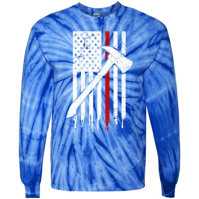 Firefighter Thin Red Line American Flag Gift Tie-Dye Long Sleeve Shirt