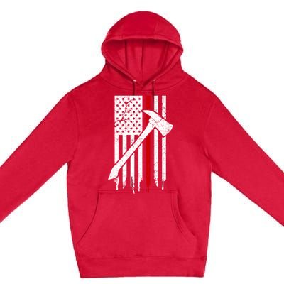 Firefighter Thin Red Line American Flag Gift Premium Pullover Hoodie