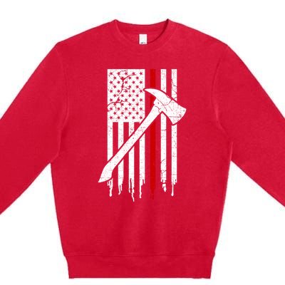 Firefighter Thin Red Line American Flag Gift Premium Crewneck Sweatshirt