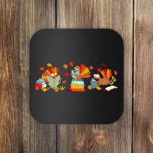 Funny Turkey Reading Book Librarian Bookworm Thanksgiving Coaster