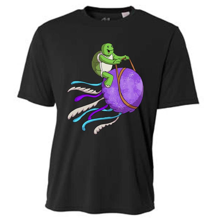 Funny Turtle Riding Jellyfish Sea Turtle, Hawaii Cooling Performance Crew T-Shirt