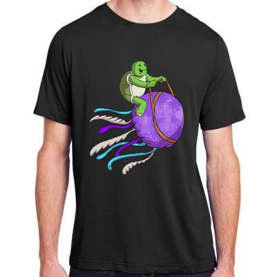 Funny Turtle Riding Jellyfish Sea Turtle, Hawaii Adult ChromaSoft Performance T-Shirt